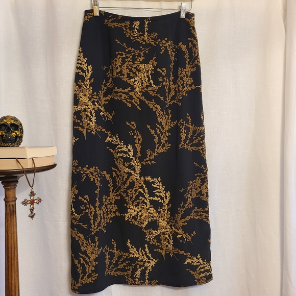 Black Brown and Gold Vintage Fall Floral Jessica Maxi Midi Skirt - Picture 4 of 4